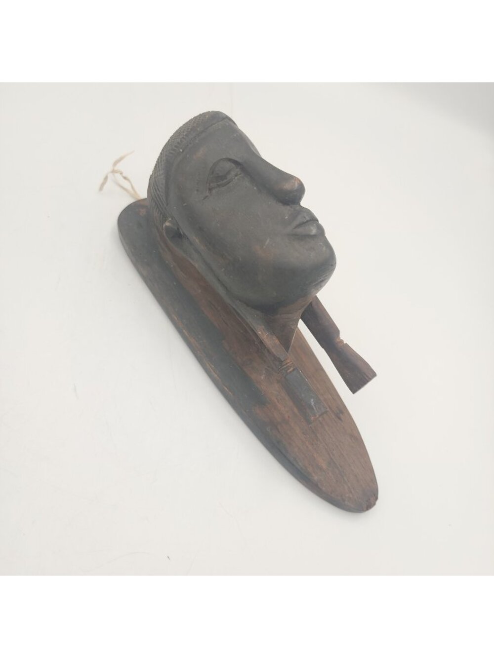 Hand Carved In Kenya Dark Heavy Wood Face Sculpture 8" x 2.75" x 3"